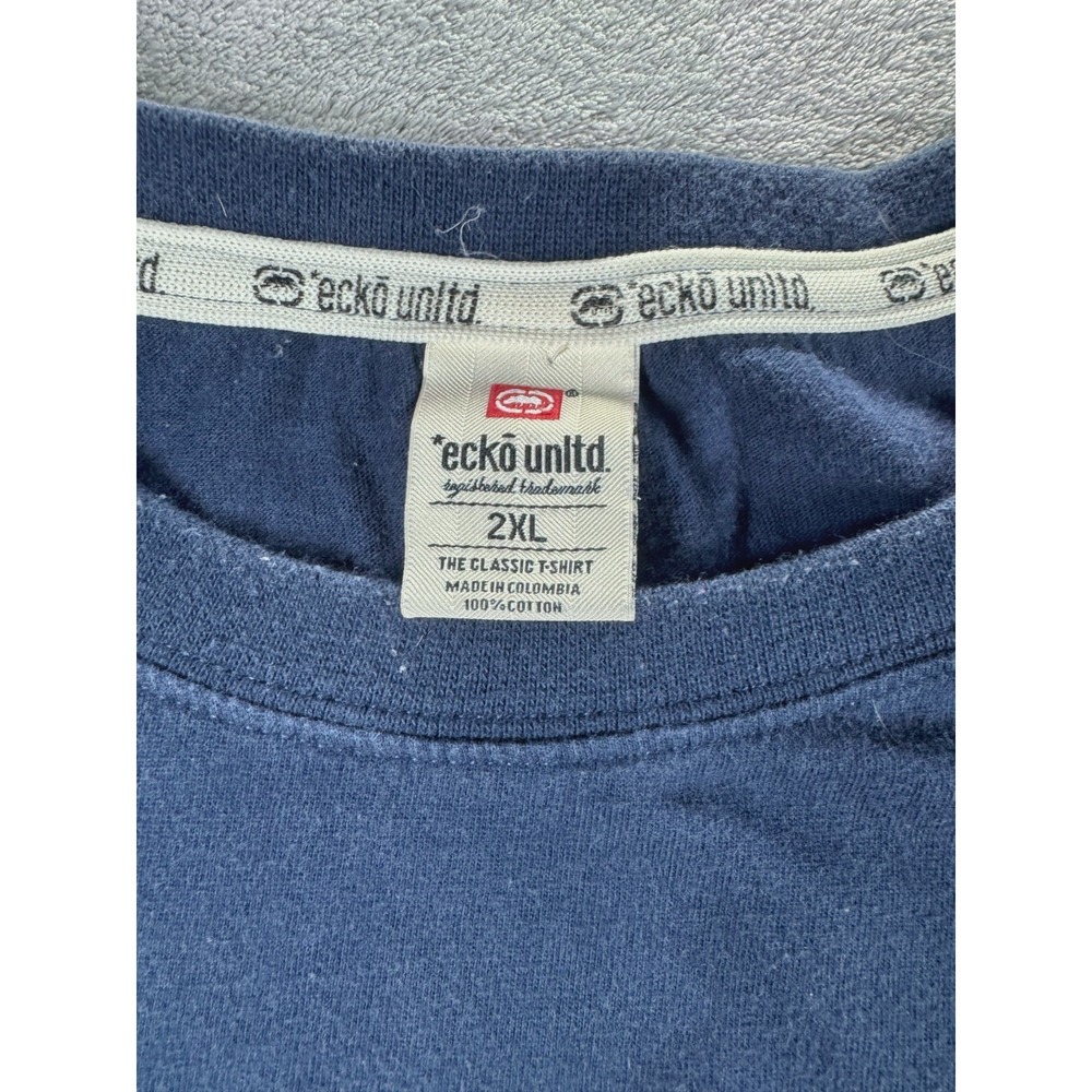 Ecko Unltd Gothic Logo T-Shirt Navy Blue Gold Vintage 2000s Y2K Mens 2XL - Picture 8 of 13